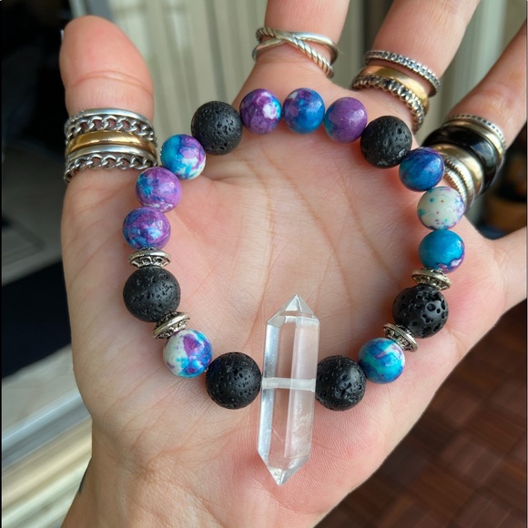 Double point crystal quartz purple jasper bracelet - Picture 2 of 11